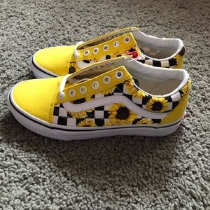 yellow checkered VANS w sunflowers